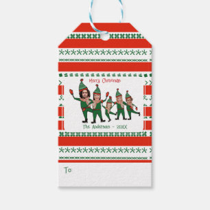 Elf Your Family of Five Funny Red & Green Holiday Gift Tags