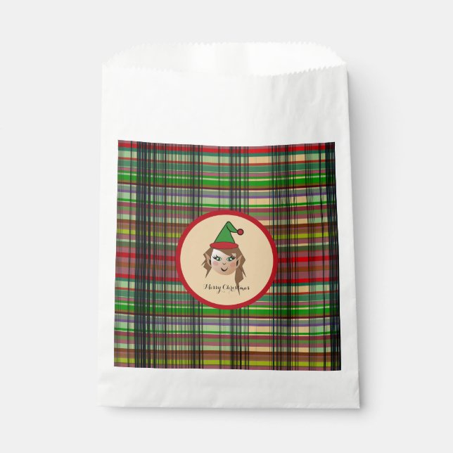 Elfie w/round Plaid pattern backgroud Design Favou Favour Bag (Front)