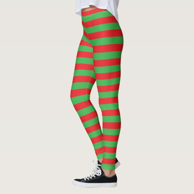 Elfin' Cute Elf Stripe Red and Green Leggings (Left)