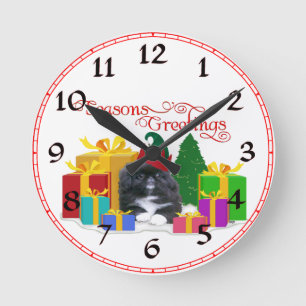 Elfin Pekingese Puppy Christmas Round Clock