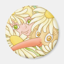 Elfleda and Kiwi in the daisies magnet