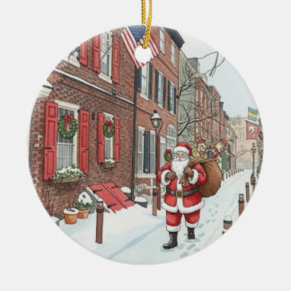 Elfreth's Alley in Philly at Christmas Ceramic Ornament