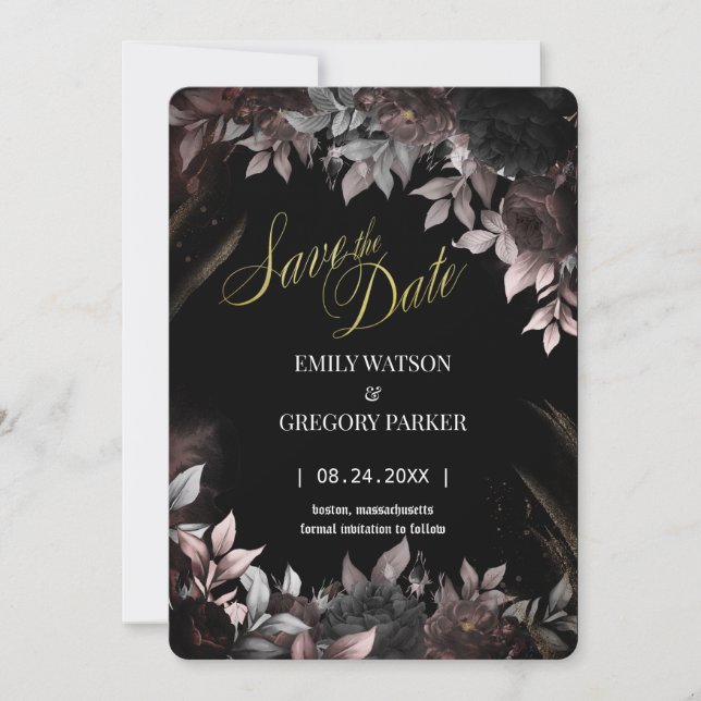 Elgant Gothic  Rust Black Roses Save The Date (Front)