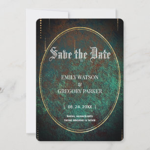 Elgant Gothic teal rust gold framed Save The Date