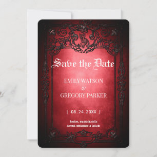 Elgant Gothic Teal Rust Red Framed Save The Date