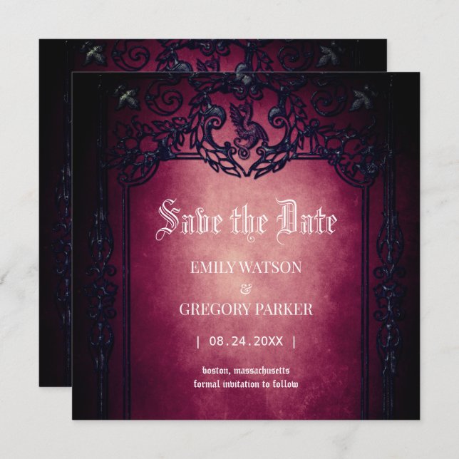 Elgant Gothic Teal Rust Red Framed Save The Date Invitation (Front/Back)
