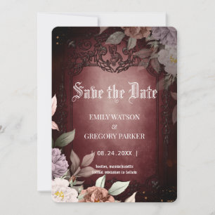 Elgant Gothic Teal Rust Red,Rose Framed Save The Date