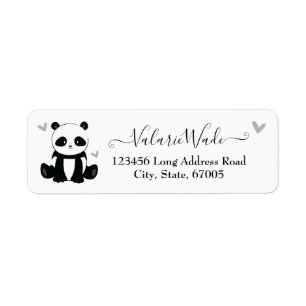 Elgant Script Cute Panda and Hearts Return Address Label