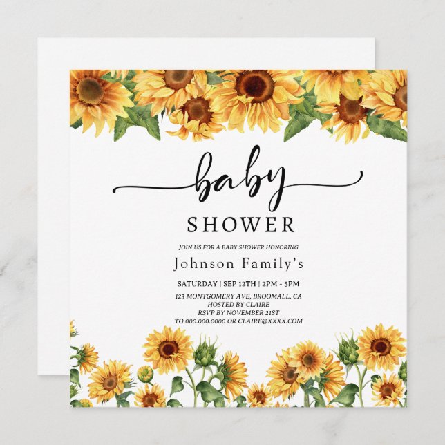 elgante Sunny Sunflower baby shower bee invitation (Front/Back)