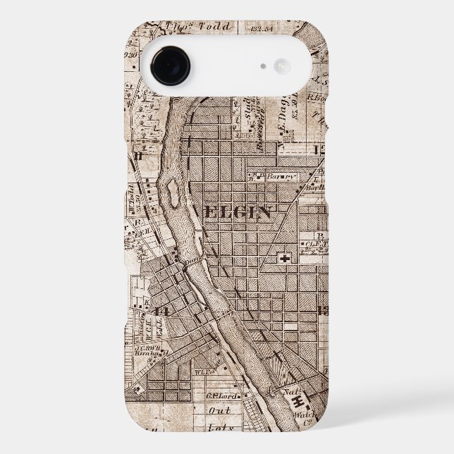 Elgin Illinois 1870 Plat Map Fox River Downtown Case-Mate iPhone Case (Back)