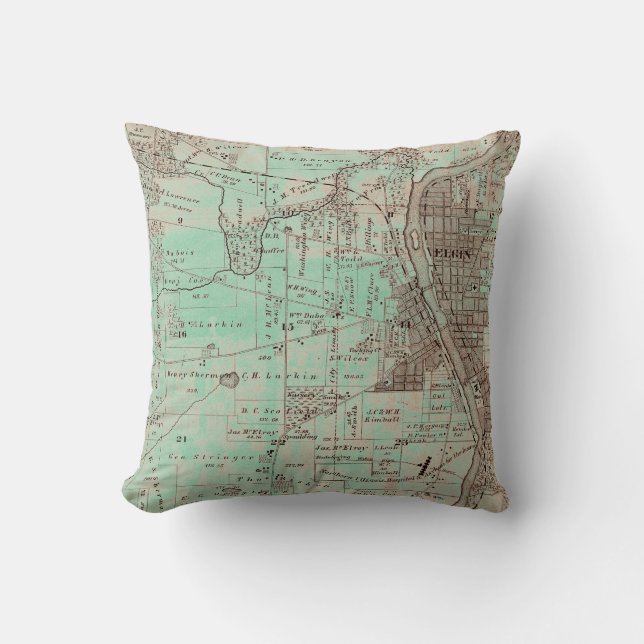 Elgin Illinois 1870 Plat Map Fox River Downtown Cushion (Front)