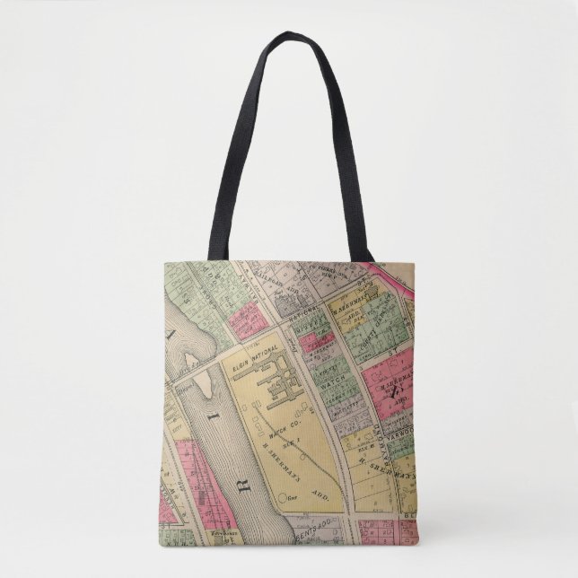 Elgin Illinois 1871 Map Elgin Watch Factory Tote Bag (Front)