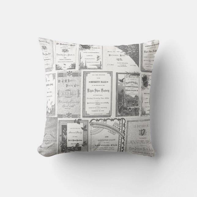Elgin Illinois 1880's  BLACK AND WHITE INVITATIONS Cushion (Front)