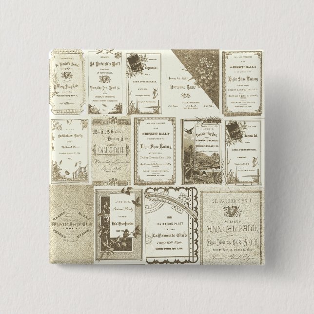 Elgin Illinois 1880's Sepia Club Invitations Party 15 Cm Square Badge (Front)