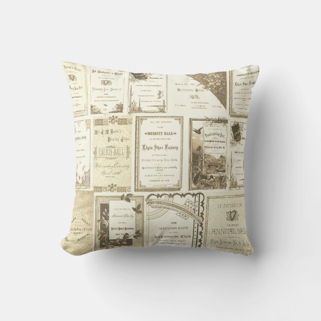 Elgin Illinois 1880's Sepia Club Invitations Party Cushion (Front)