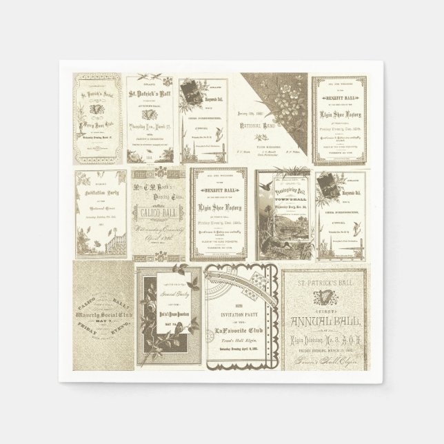 Elgin Illinois 1880's Sepia Club Invitations Party Napkin (Front)