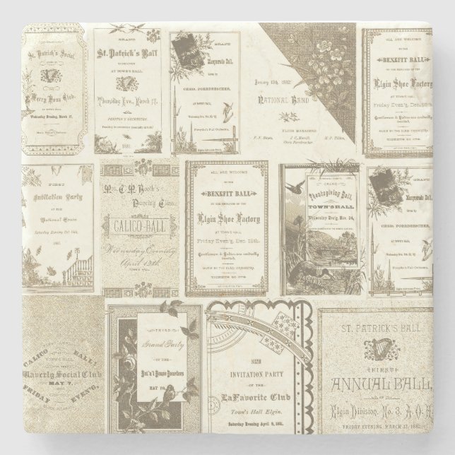 Elgin Illinois 1880's Sepia Club Invitations Party Stone Coaster (Front)