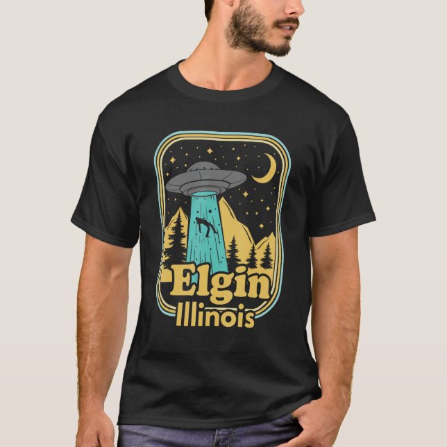 Elgin Illinois Ufo Alien Hunter 80s State Pride T-Shirt (Front)