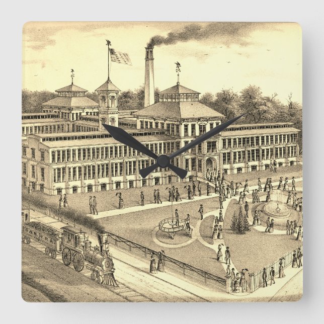 Elgin Watch Factory 1871 Image Elgin Illinois Square Wall Clock (Front)