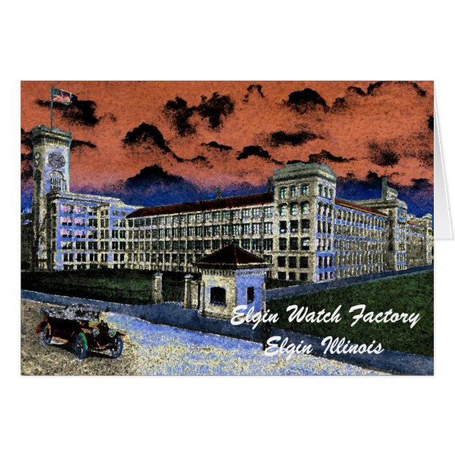Elgin Watch Factory Colourful Watercolor 1920 Art (Front Horizontal)