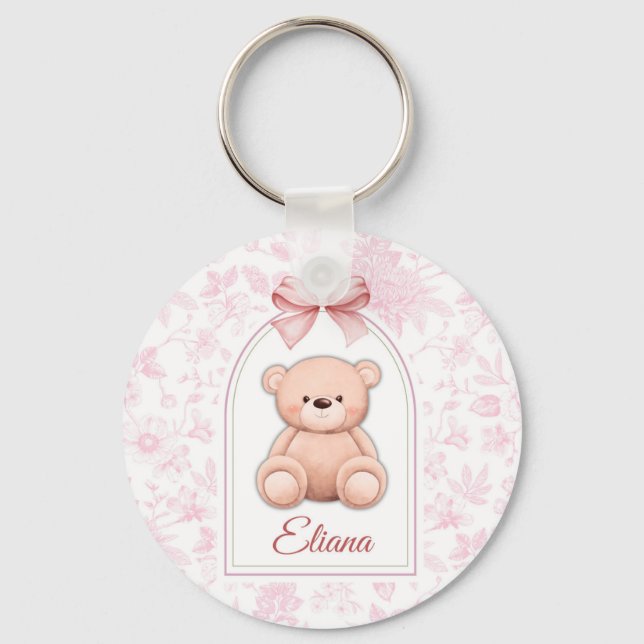 Eliana | Custom Pink Teddy Bear Nursery Design  Key Ring (Front)