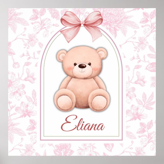 Eliana | Custom Pink Teddy Bear Nursery Design  Poster (Front)