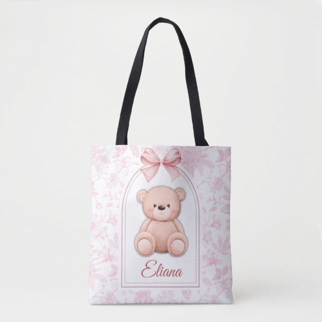 Eliana | Custom Pink Teddy Bear Nursery Design  Tote Bag (Front)