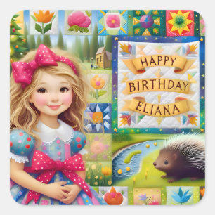 ELIANA ~ HAPPY BIRTHDAY ~ Quilt ~ Square Sticker