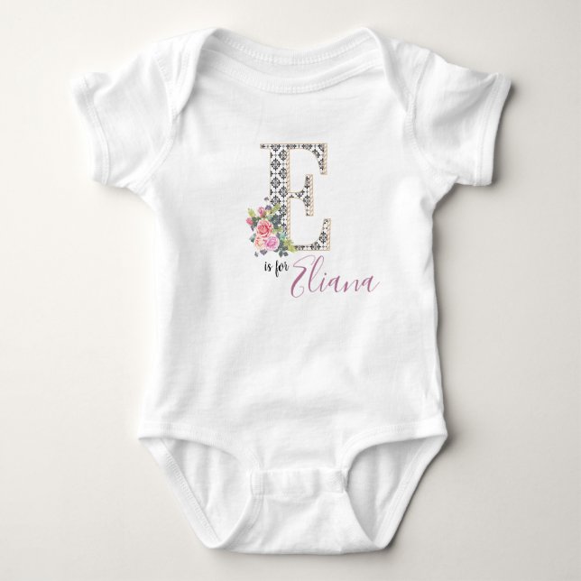 Eliana Name Baby Outfit Letter Floral Romper Girl Baby Bodysuit (Front)