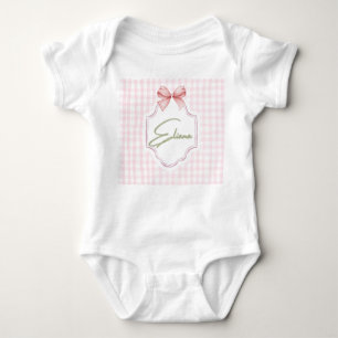 Eliana Personalized Pink Bow & Gingham Print  Baby Bodysuit