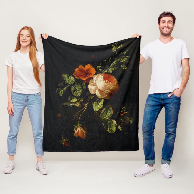 Elias van den Broeck, Still Life with Roses Fleece Blanket (In Situ)