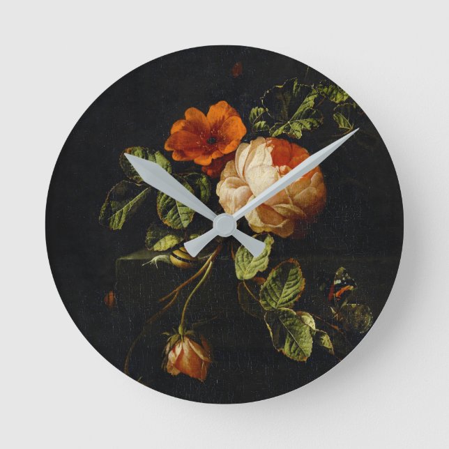 Elias van den Broeck, Still Life with Roses Round Clock (Front)
