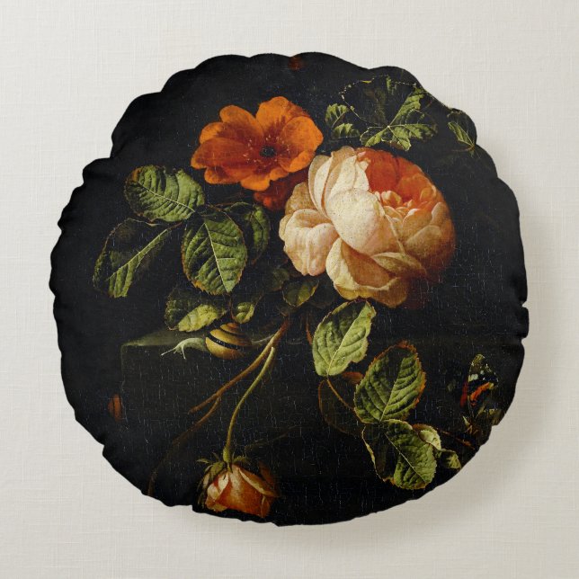 Elias van den Broeck, Still Life with Roses Round Cushion (Front)