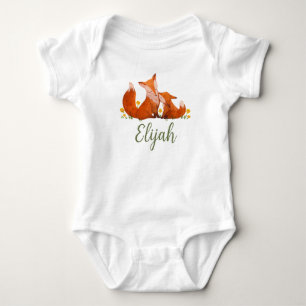 Elijah Name Reveal Fox Forest Animal Boy Whimsical Baby Bodysuit