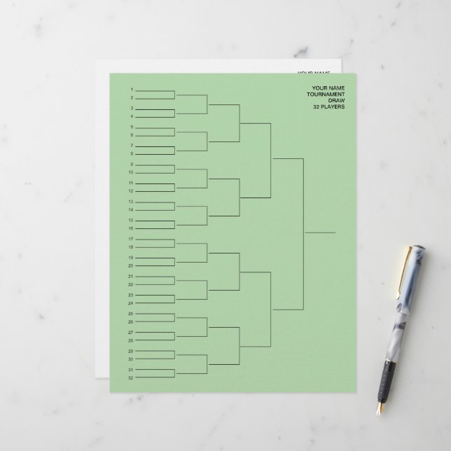 Elimination draw template sheets for 32 players custom letterhead (Front/Back In Situ)