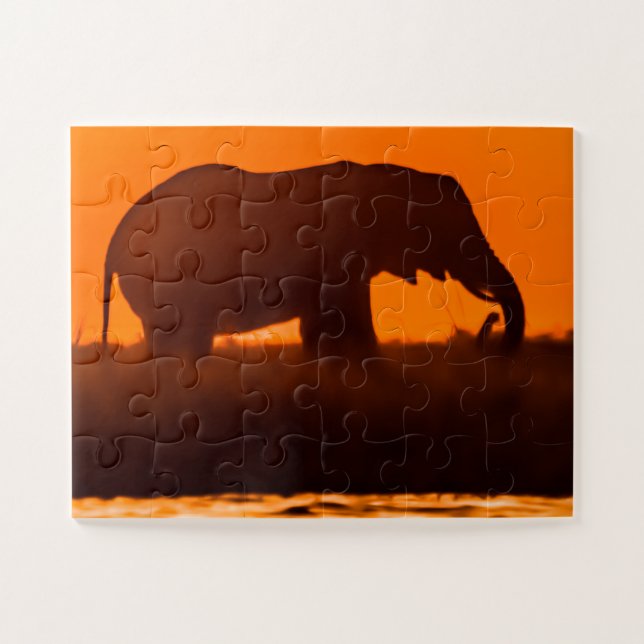 Eliphant Grazing at Sunset Jigsaw Puzzle (Horizontal)
