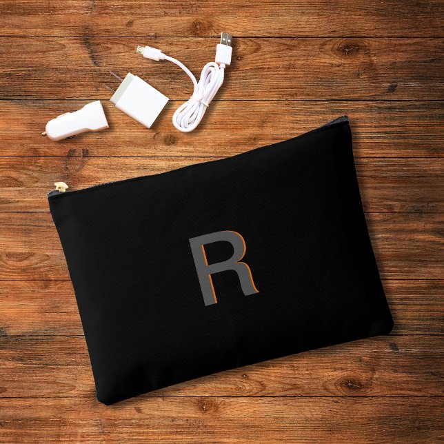 Elipse Monogram Zipper Pouch (MODERN BLACK ELEGANT TYPOGRAPHY ZIPPER POUCH. GREAT FOR ELECTRONIC CORDS, TRAVEL, HOLDING MAKE-UP)