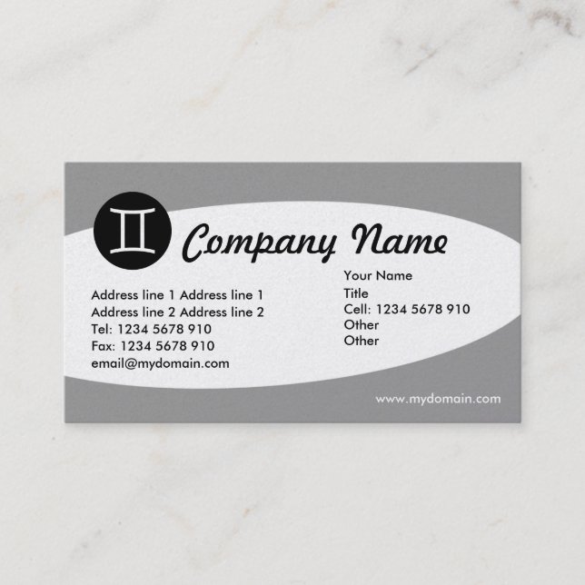 Eliptical Zodiac Platinum - Gemini Business Card (Front)