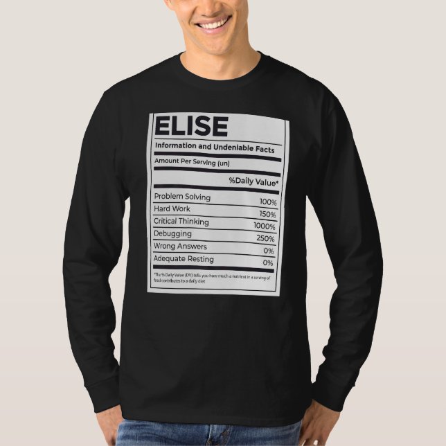 Elise Nutrition Information Problem Solving Hard W T-Shirt (Front)
