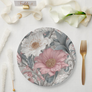 Elise Pink & Grey Nouveau Garden Paper Plate