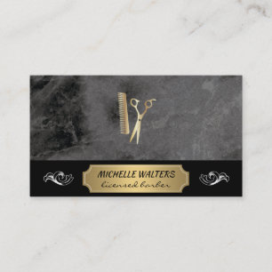 Elite Barber   Black Marble Gold Plated Background Business Card