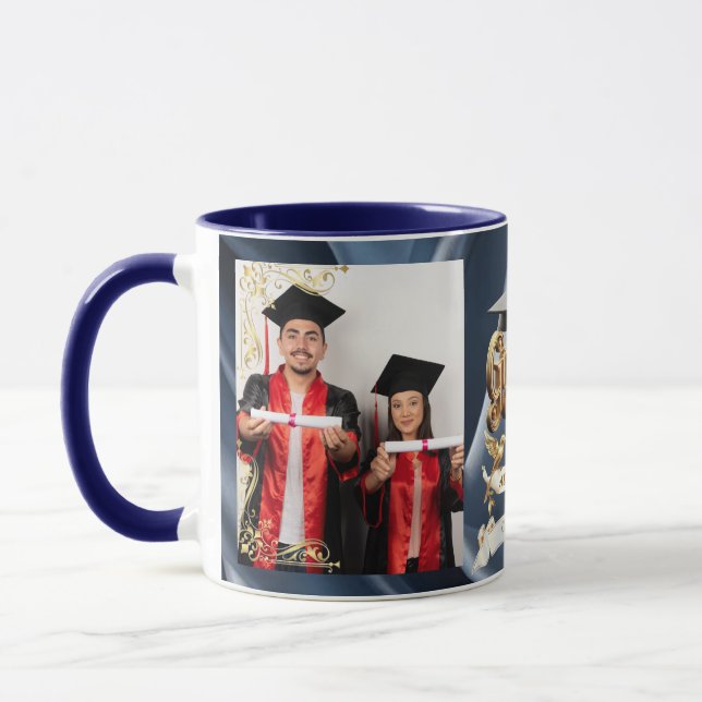 Elite BLEU-Marble & Gold Personalised Graduation Mug (Left)