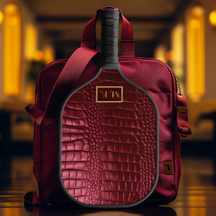 Elite Burgundy Faux Crocodile Monogrammed Pickleball Paddle
