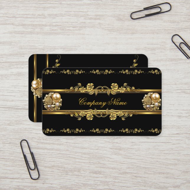 Elite Business Gold Elegant Floral Jewel Business Card (Front/Back In Situ)