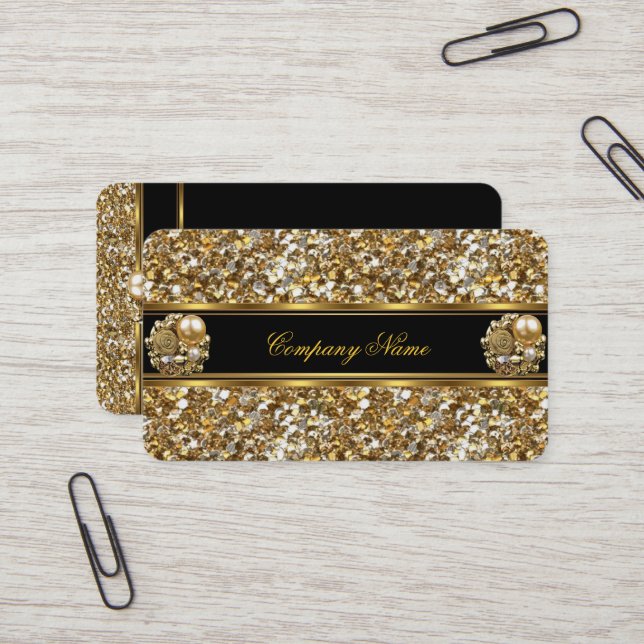 Elite Business Gold Elegant Glitter Jewel Business Card (Front/Back In Situ)