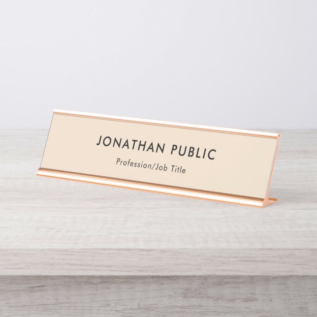 Elite Champagne Colour Rose Gold Simple Design Desk Name Plate (Front)