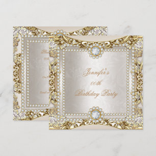 Elite Cream Gold Diamond Damask Birthday Party Invitation