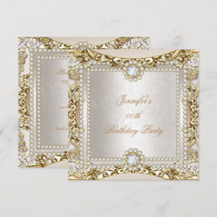 Elite Cream Gold Diamond Damask Birthday Party Invitation