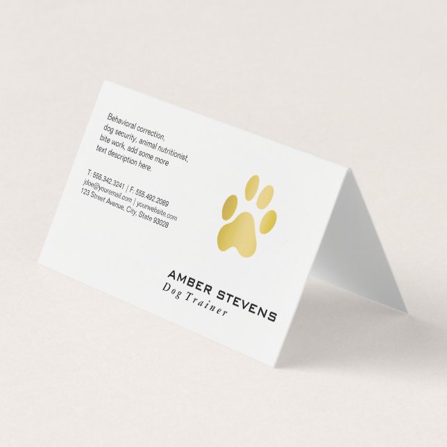 Elite Dog Trainer Golden Paw Business Card (Front)