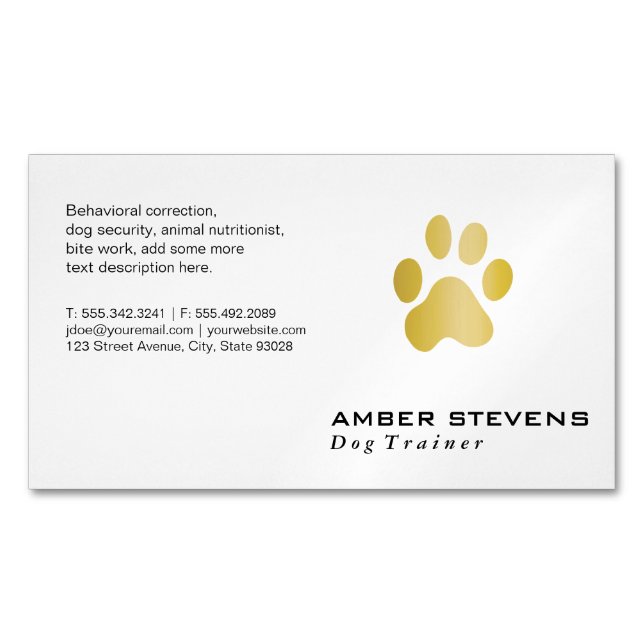 Elite Dog Trainer Golden Paw Magnetic Business Card (Front)